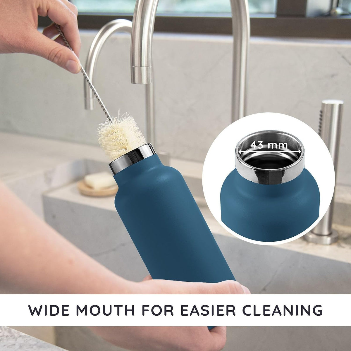 24 oz Stainless Steel Water Bottle, Insulated Metal Water Bottle Wide Mouth, Great for Hiking & Travel, With Handle Easy to Carry, Rust-Resistant & Durable (Aegean Blue)