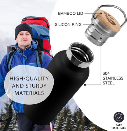 24 oz Stainless Steel Water Bottle, Insulated Metal Water Bottle Wide Mouth, Great for Hiking & Travel, With Handle Easy to Carry, Rust-Resistant & Durable (Aegean Blue)