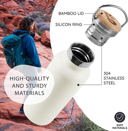 24 oz Stainless Steel Water Bottle, Insulated Metal Water Bottle Wide Mouth, Great for Hiking & Travel, With Handle Easy to Carry, Rust-Resistant & Durable (Aegean Blue)