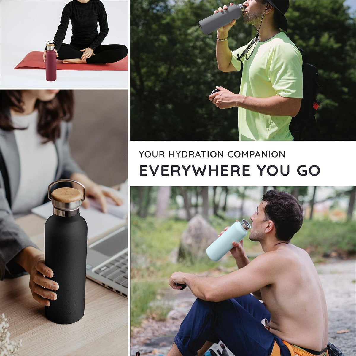 24 oz Stainless Steel Water Bottle, Insulated Metal Water Bottle Wide Mouth, Great for Hiking & Travel, With Handle Easy to Carry, Rust-Resistant & Durable (Aegean Blue)