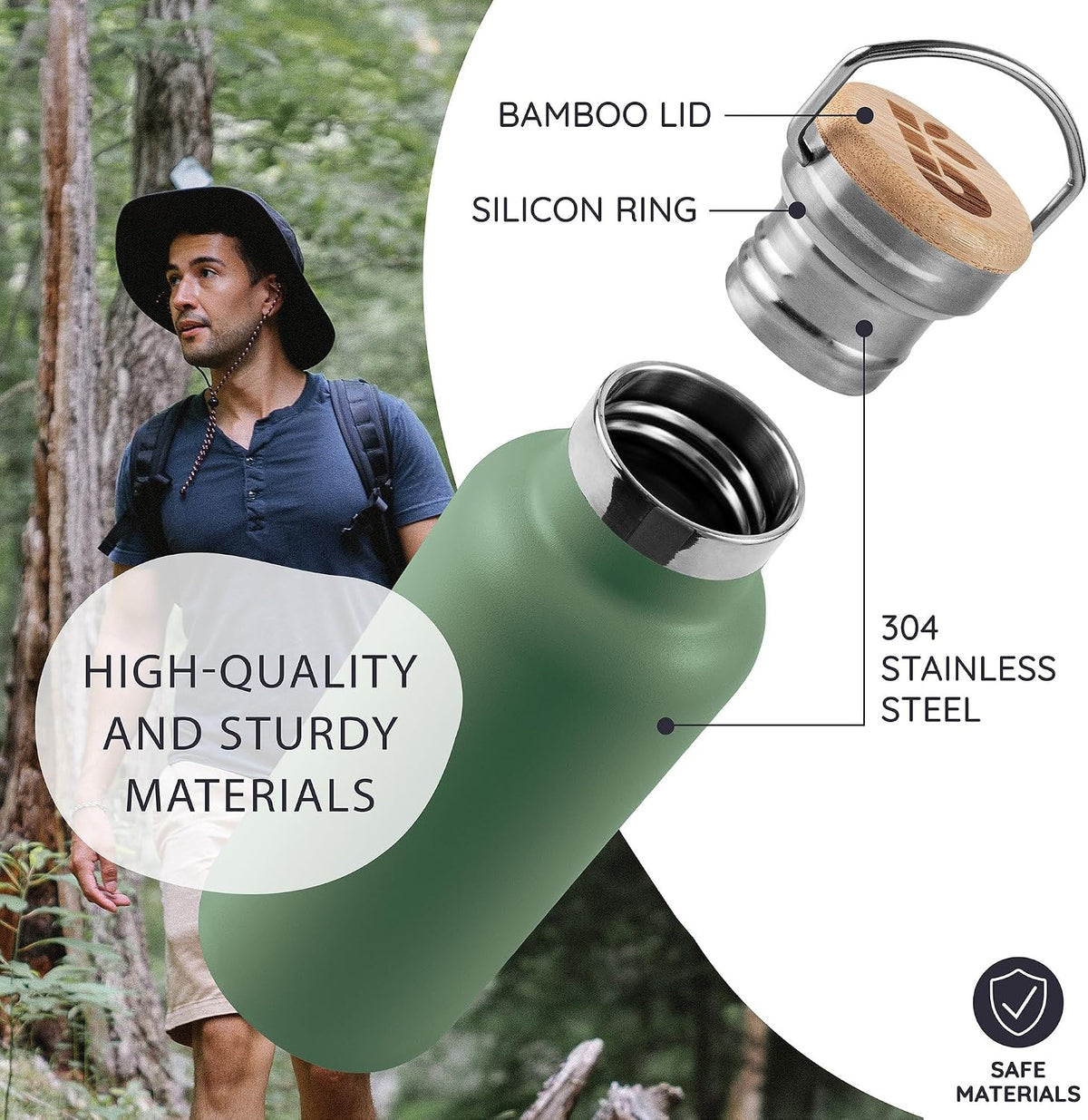 24 oz Stainless Steel Water Bottle, Insulated Metal Water Bottle Wide Mouth, Great for Hiking & Travel, With Handle Easy to Carry, Rust-Resistant & Durable (Aegean Blue)