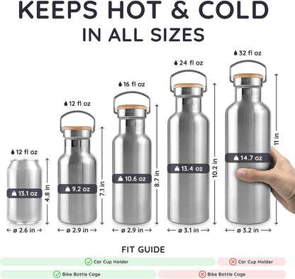 24 oz Stainless Steel Water Bottle, Insulated Metal Water Bottle Wide Mouth, Great for Hiking & Travel, With Handle Easy to Carry, Rust-Resistant & Durable (Aegean Blue)