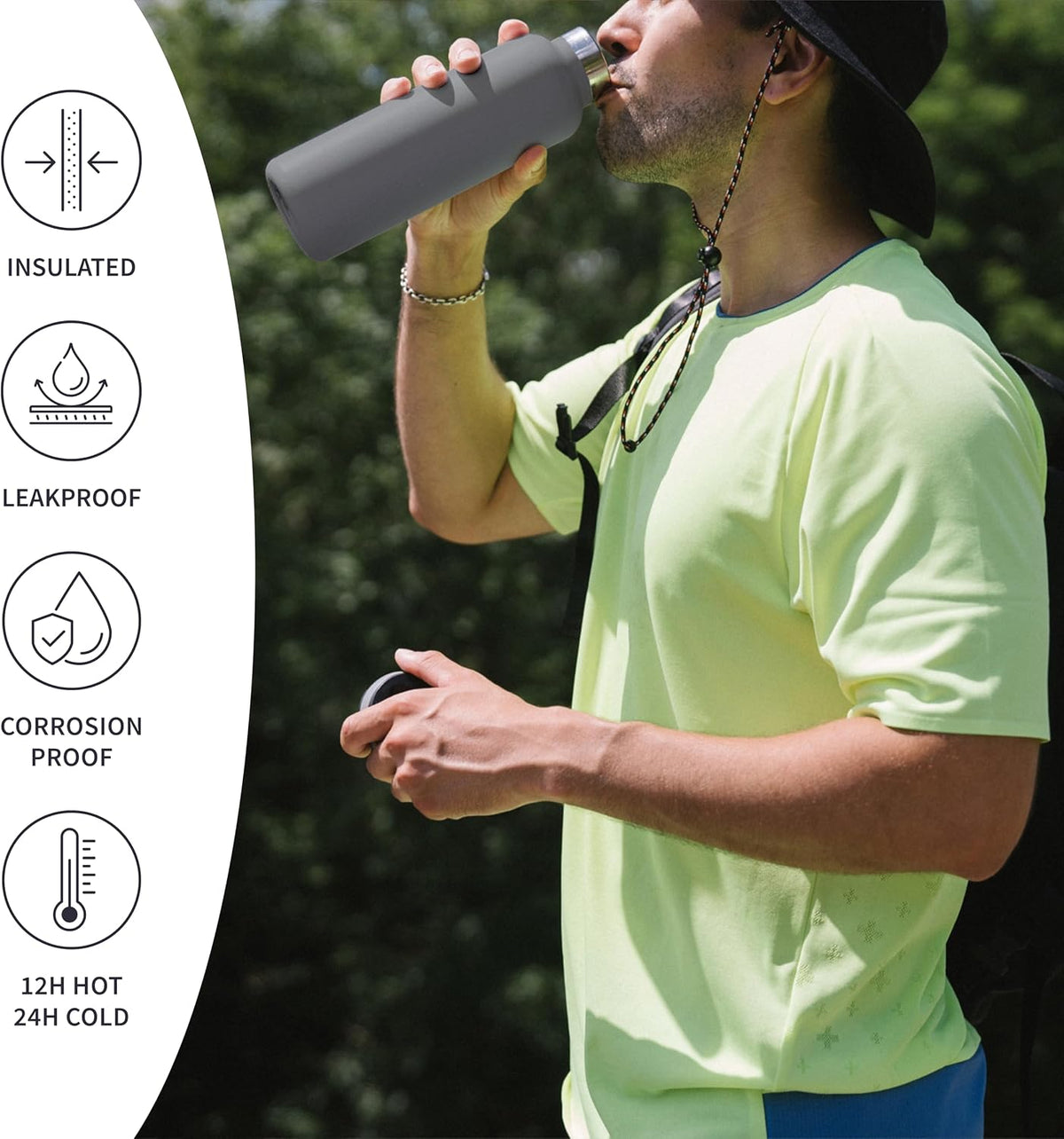 24 oz Stainless Steel Water Bottle, Insulated Metal Water Bottle Wide Mouth, Great for Hiking & Travel, With Handle Easy to Carry, Rust-Resistant & Durable (Aegean Blue)
