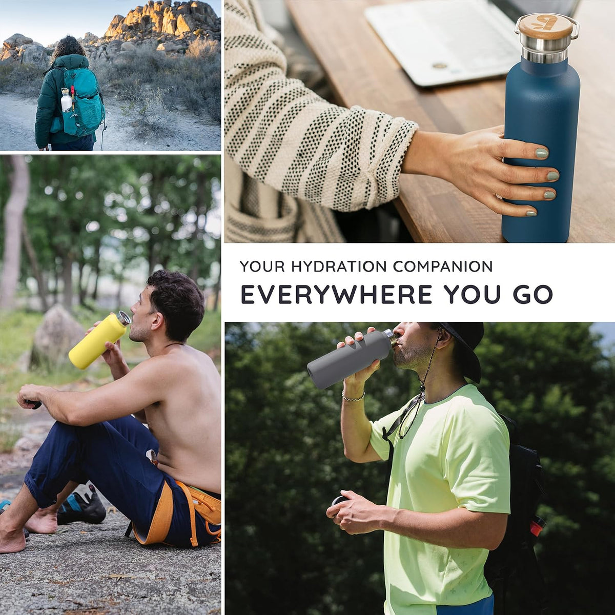 24 oz Stainless Steel Water Bottle, Insulated Metal Water Bottle Wide Mouth, Great for Hiking & Travel, With Handle Easy to Carry, Rust-Resistant & Durable (Aegean Blue)
