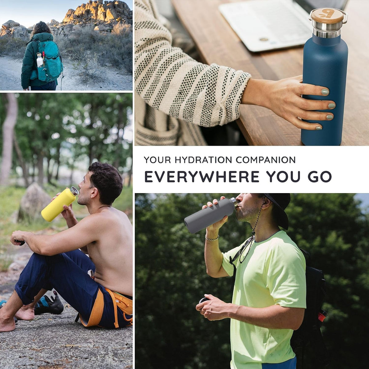24 oz Stainless Steel Water Bottle, Insulated Metal Water Bottle Wide Mouth, Great for Hiking & Travel, With Handle Easy to Carry, Rust-Resistant & Durable (Aegean Blue)