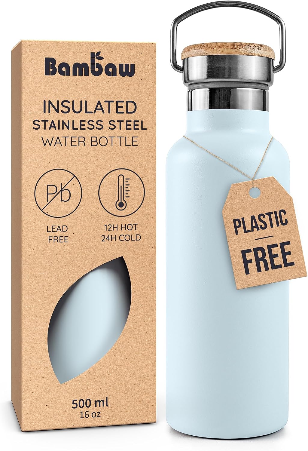 24 oz Stainless Steel Water Bottle, Insulated Metal Water Bottle Wide Mouth, Great for Hiking & Travel, With Handle Easy to Carry, Rust-Resistant & Durable (Aegean Blue)