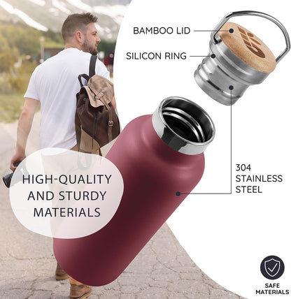 24 oz Stainless Steel Water Bottle, Insulated Metal Water Bottle Wide Mouth, Great for Hiking & Travel, With Handle Easy to Carry, Rust-Resistant & Durable (Aegean Blue)
