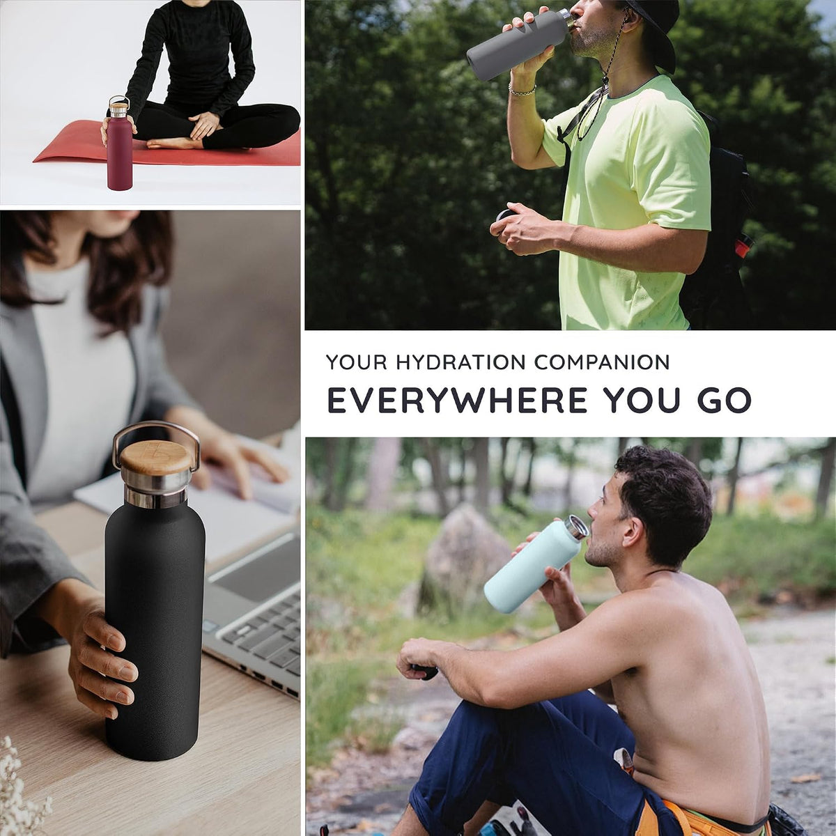 24 oz Stainless Steel Water Bottle, Insulated Metal Water Bottle Wide Mouth, Great for Hiking & Travel, With Handle Easy to Carry, Rust-Resistant & Durable (Aegean Blue)