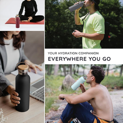 24 oz Stainless Steel Water Bottle, Insulated Metal Water Bottle Wide Mouth, Great for Hiking & Travel, With Handle Easy to Carry, Rust-Resistant & Durable (Aegean Blue)