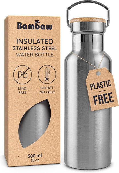 24 oz Stainless Steel Water Bottle, Insulated Metal Water Bottle Wide Mouth, Great for Hiking & Travel, With Handle Easy to Carry, Rust-Resistant & Durable (Aegean Blue)