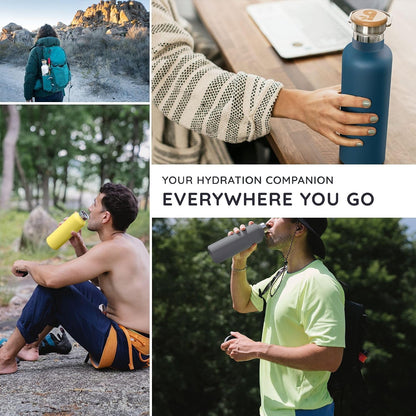 24 oz Stainless Steel Water Bottle, Insulated Metal Water Bottle Wide Mouth, Great for Hiking & Travel, With Handle Easy to Carry, Rust-Resistant & Durable (Aegean Blue)
