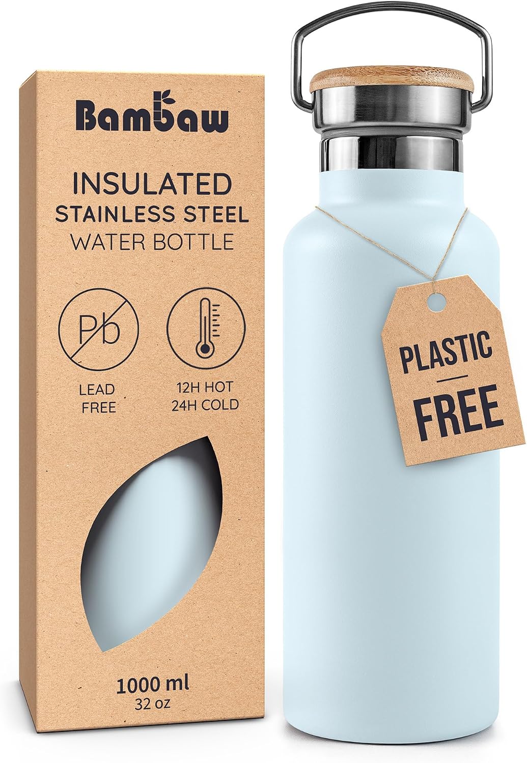 24 oz Stainless Steel Water Bottle, Insulated Metal Water Bottle Wide Mouth, Great for Hiking & Travel, With Handle Easy to Carry, Rust-Resistant & Durable (Aegean Blue)