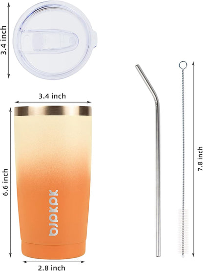20 oz Coffee Tumbler with Lid & Straw, Insulated Stainless Steel Mug | Double Wall Vacuum, Keeps Hot/Cold, BPA Free, Leak Proof, Iced Coffee Cup Fit Car Holder, Travel & Beach, Lavender Green - Colors A