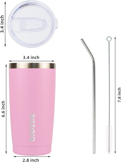 20 oz Coffee Tumbler with Lid & Straw, Insulated Stainless Steel Mug | Double Wall Vacuum, Keeps Hot/Cold, BPA Free, Leak Proof, Iced Coffee Cup Fit Car Holder, Travel & Beach, Lavender Green - Colors A