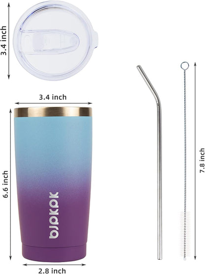 20 oz Coffee Tumbler with Lid & Straw, Insulated Stainless Steel Mug | Double Wall Vacuum, Keeps Hot/Cold, BPA Free, Leak Proof, Iced Coffee Cup Fit Car Holder, Travel & Beach, Lavender Green - Colors A