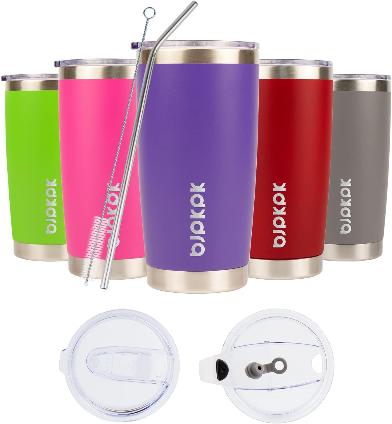 20 oz Coffee Tumbler with Lid & Straw, Insulated Stainless Steel Mug | Double Wall Vacuum, Keeps Hot/Cold, BPA Free, Leak Proof, Iced Coffee Cup Fit Car Holder, Travel & Beach, Lavender Green - Colors A