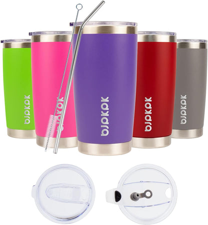 20 oz Coffee Tumbler with Lid & Straw, Insulated Stainless Steel Mug | Double Wall Vacuum, Keeps Hot/Cold, BPA Free, Leak Proof, Iced Coffee Cup Fit Car Holder, Travel & Beach, Lavender Green - Colors A