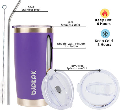 20 oz Coffee Tumbler with Lid & Straw, Insulated Stainless Steel Mug | Double Wall Vacuum, Keeps Hot/Cold, BPA Free, Leak Proof, Iced Coffee Cup Fit Car Holder, Travel & Beach, Lavender Green - Colors A