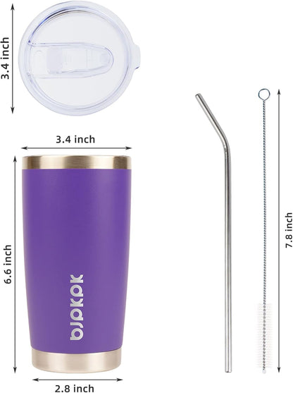 20 oz Coffee Tumbler with Lid & Straw, Insulated Stainless Steel Mug | Double Wall Vacuum, Keeps Hot/Cold, BPA Free, Leak Proof, Iced Coffee Cup Fit Car Holder, Travel & Beach, Lavender Green - Colors A