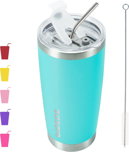 20 oz Coffee Tumbler with Lid & Straw, Insulated Stainless Steel Mug | Double Wall Vacuum, Keeps Hot/Cold, BPA Free, Leak Proof, Iced Coffee Cup Fit Car Holder, Travel & Beach, Lavender Green - Colors A