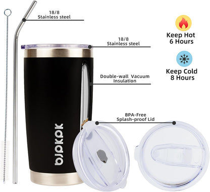 20 oz Coffee Tumbler with Lid & Straw, Insulated Stainless Steel Mug | Double Wall Vacuum, Keeps Hot/Cold, BPA Free, Leak Proof, Iced Coffee Cup Fit Car Holder, Travel & Beach, Lavender Green - Colors A