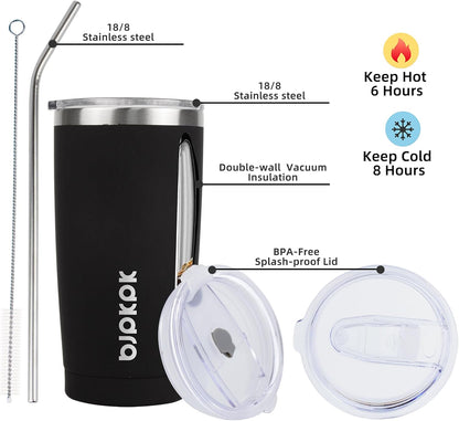20 oz Coffee Tumbler with Lid & Straw, Insulated Stainless Steel Mug | Double Wall Vacuum, Keeps Hot/Cold, BPA Free, Leak Proof, Iced Coffee Cup Fit Car Holder, Travel & Beach, Lavender Green - Colors A