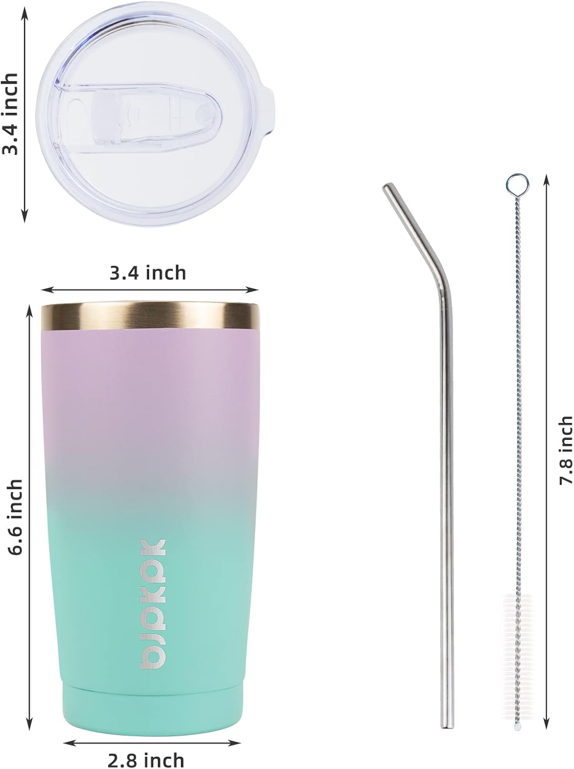 20 oz Coffee Tumbler with Lid & Straw, Insulated Stainless Steel Mug | Double Wall Vacuum, Keeps Hot/Cold, BPA Free, Leak Proof, Iced Coffee Cup Fit Car Holder, Travel & Beach, Lavender Green - Colors A