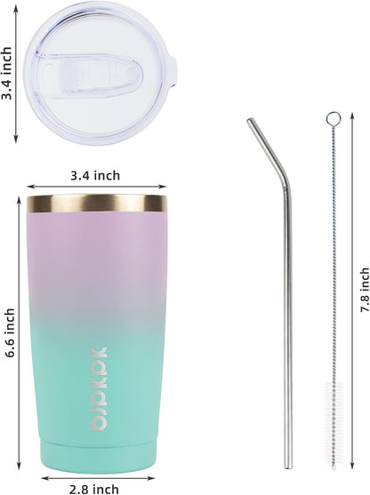20 oz Coffee Tumbler with Lid & Straw, Insulated Stainless Steel Mug | Double Wall Vacuum, Keeps Hot/Cold, BPA Free, Leak Proof, Iced Coffee Cup Fit Car Holder, Travel & Beach, Lavender Green - Colors A