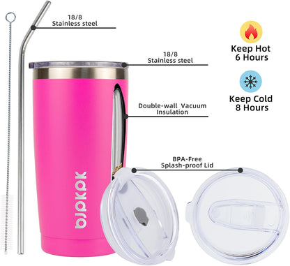 20 oz Coffee Tumbler with Lid & Straw, Insulated Stainless Steel Mug | Double Wall Vacuum, Keeps Hot/Cold, BPA Free, Leak Proof, Iced Coffee Cup Fit Car Holder, Travel & Beach, Lavender Green - Colors A