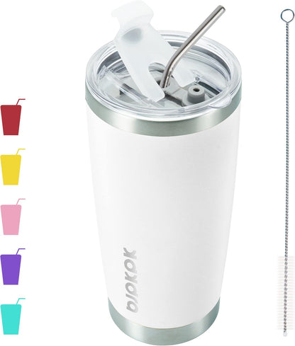 20 oz Coffee Tumbler with Lid & Straw, Insulated Stainless Steel Mug | Double Wall Vacuum, Keeps Hot/Cold, BPA Free, Leak Proof, Iced Coffee Cup Fit Car Holder, Travel & Beach, Lavender Green - Colors A