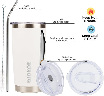 20 oz Coffee Tumbler with Lid & Straw, Insulated Stainless Steel Mug | Double Wall Vacuum, Keeps Hot/Cold, BPA Free, Leak Proof, Iced Coffee Cup Fit Car Holder, Travel & Beach, Lavender Green - Colors A