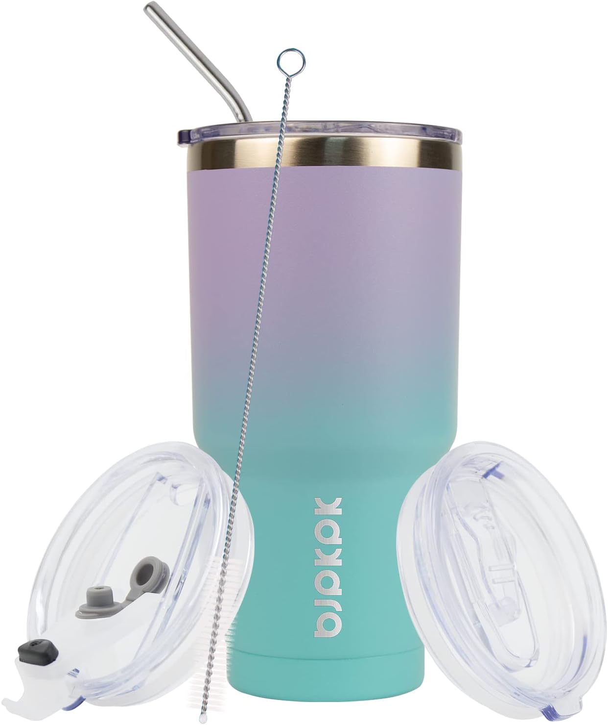 20 oz Coffee Tumbler with Lid & Straw, Insulated Stainless Steel Mug | Double Wall Vacuum, Keeps Hot/Cold, BPA Free, Leak Proof, Iced Coffee Cup Fit Car Holder, Travel & Beach, Lavender Green - Colors A