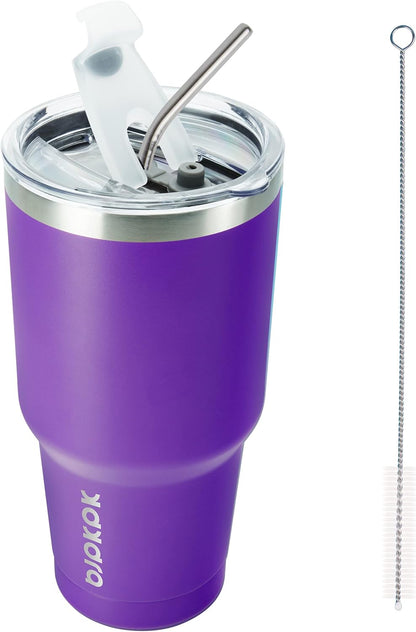 20 oz Coffee Tumbler with Lid & Straw, Insulated Stainless Steel Mug | Double Wall Vacuum, Keeps Hot/Cold, BPA Free, Leak Proof, Iced Coffee Cup Fit Car Holder, Travel & Beach, Lavender Green - Colors A