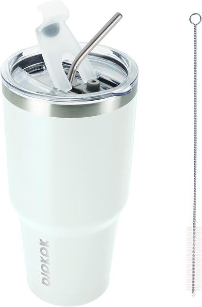 20 oz Coffee Tumbler with Lid & Straw, Insulated Stainless Steel Mug | Double Wall Vacuum, Keeps Hot/Cold, BPA Free, Leak Proof, Iced Coffee Cup Fit Car Holder, Travel & Beach, Lavender Green - Colors A