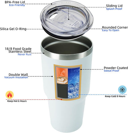 20 oz Coffee Tumbler with Lid & Straw, Insulated Stainless Steel Mug | Double Wall Vacuum, Keeps Hot/Cold, BPA Free, Leak Proof, Iced Coffee Cup Fit Car Holder, Travel & Beach, Lavender Green - Colors A