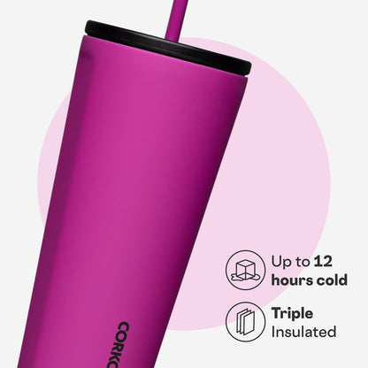 Cold Cup Insulated Tumbler - Stainless Steel Tumbler with Lid and Straw, Triple Insulated for Hot and Cold Drinks, Cupholder Friendly, BPA-Free - 24oz - Black Bows