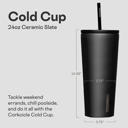 Cold Cup Insulated Tumbler - Stainless Steel Tumbler with Lid and Straw, Triple Insulated for Hot and Cold Drinks, Cupholder Friendly, BPA-Free - 24oz - Black Bows