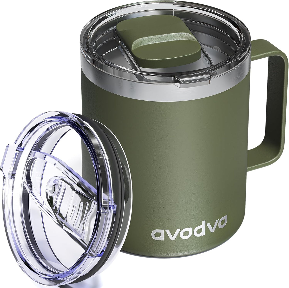 12oz Insulated Coffee Mug with 2 Lids & Handle, Stainless Steel Cup | Keeps Drinks Hot & Cold, Double Wall Vacuum Insulated Travel Tumbler for Home, Office & Outdoor, White - Colors A