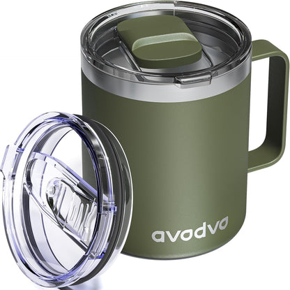 12oz Insulated Coffee Mug with 2 Lids & Handle, Stainless Steel Cup | Keeps Drinks Hot & Cold, Double Wall Vacuum Insulated Travel Tumbler for Home, Office & Outdoor, White - Colors A