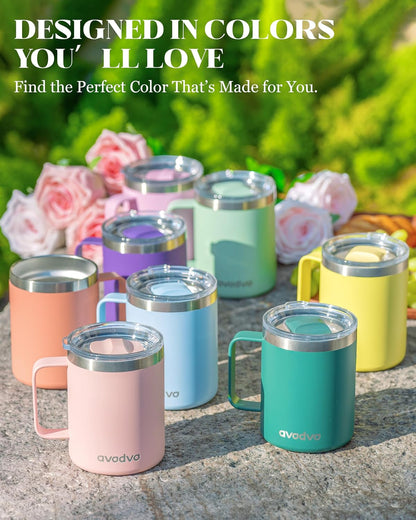 12oz Insulated Coffee Mug with 2 Lids & Handle, Stainless Steel Cup | Keeps Drinks Hot & Cold, Double Wall Vacuum Insulated Travel Tumbler for Home, Office & Outdoor, White - Colors A