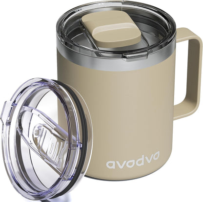 12oz Insulated Coffee Mug with 2 Lids & Handle, Stainless Steel Cup | Keeps Drinks Hot & Cold, Double Wall Vacuum Insulated Travel Tumbler for Home, Office & Outdoor, White - Colors A