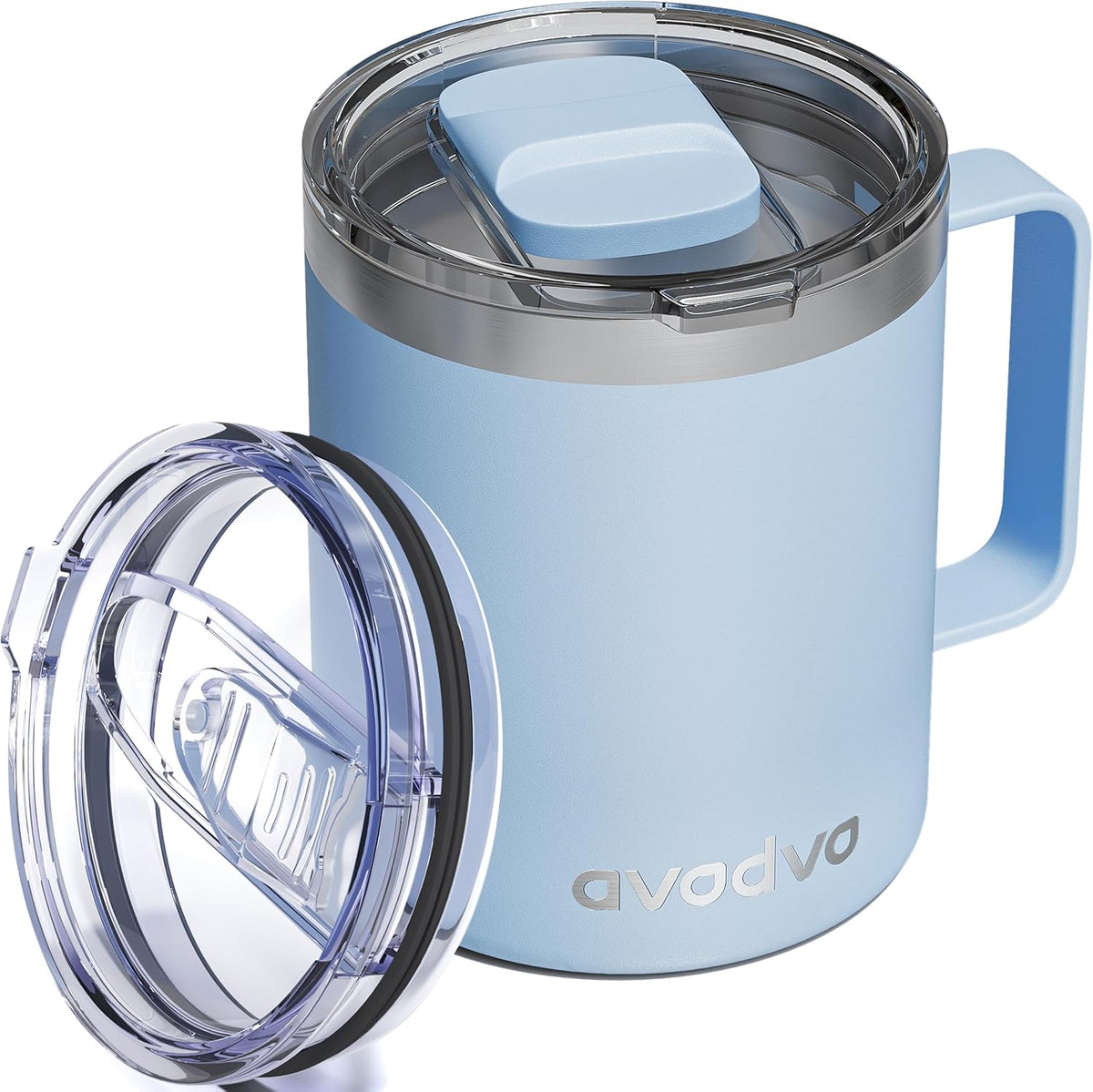 12oz Insulated Coffee Mug with 2 Lids & Handle, Stainless Steel Cup | Keeps Drinks Hot & Cold, Double Wall Vacuum Insulated Travel Tumbler for Home, Office & Outdoor, White - Colors A