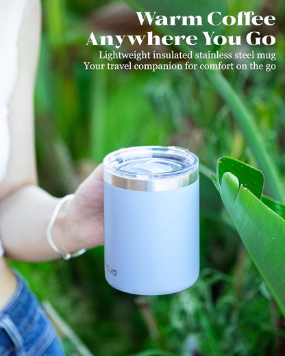 12oz Insulated Coffee Mug with 2 Lids & Handle, Stainless Steel Cup | Keeps Drinks Hot & Cold, Double Wall Vacuum Insulated Travel Tumbler for Home, Office & Outdoor, White - Colors A