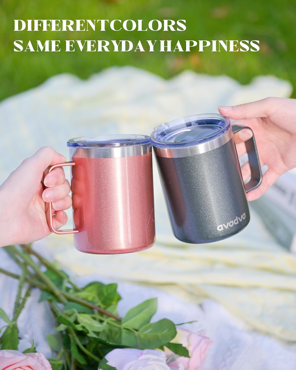 12oz Insulated Coffee Mug with 2 Lids & Handle, Stainless Steel Cup | Keeps Drinks Hot & Cold, Double Wall Vacuum Insulated Travel Tumbler for Home, Office & Outdoor, White - Colors A