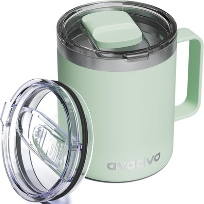 12oz Insulated Coffee Mug with 2 Lids & Handle, Stainless Steel Cup | Keeps Drinks Hot & Cold, Double Wall Vacuum Insulated Travel Tumbler for Home, Office & Outdoor, White - Colors A