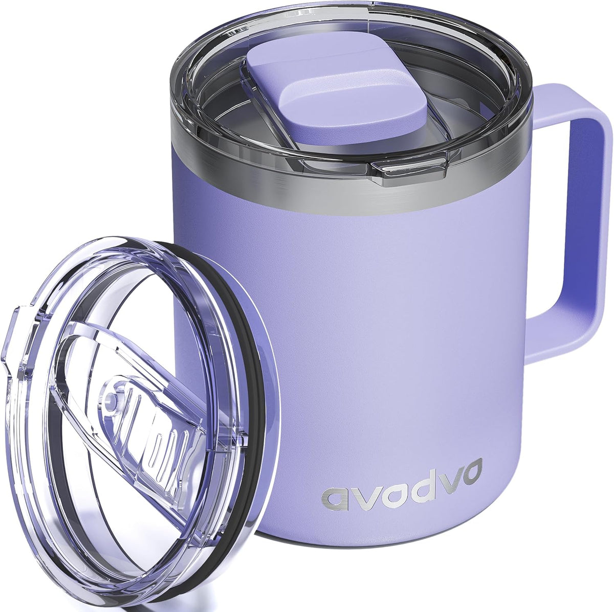 12oz Insulated Coffee Mug with 2 Lids & Handle, Stainless Steel Cup | Keeps Drinks Hot & Cold, Double Wall Vacuum Insulated Travel Tumbler for Home, Office & Outdoor, White - Colors A