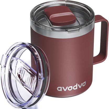 12oz Insulated Coffee Mug with 2 Lids & Handle, Stainless Steel Cup | Keeps Drinks Hot & Cold, Double Wall Vacuum Insulated Travel Tumbler for Home, Office & Outdoor, White - Colors A