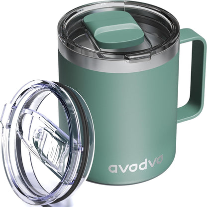 12oz Insulated Coffee Mug with 2 Lids & Handle, Stainless Steel Cup | Keeps Drinks Hot & Cold, Double Wall Vacuum Insulated Travel Tumbler for Home, Office & Outdoor, White - Colors A