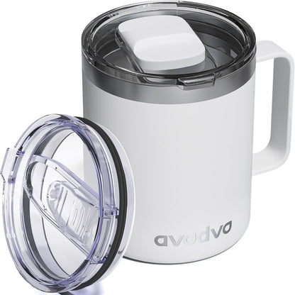 12oz Insulated Coffee Mug with 2 Lids & Handle, Stainless Steel Cup | Keeps Drinks Hot & Cold, Double Wall Vacuum Insulated Travel Tumbler for Home, Office & Outdoor, White - Colors A