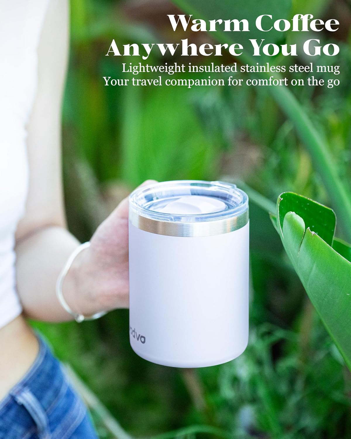 12oz Insulated Coffee Mug with 2 Lids & Handle, Stainless Steel Cup | Keeps Drinks Hot & Cold, Double Wall Vacuum Insulated Travel Tumbler for Home, Office & Outdoor, White - Colors A